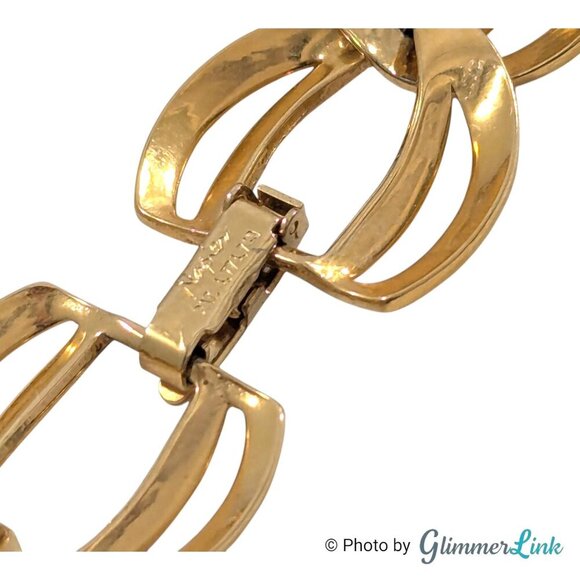 Vintage 90s Napier Geometric Open Work Curb Link Gold Tone Bracelet - Picture 8 of 12